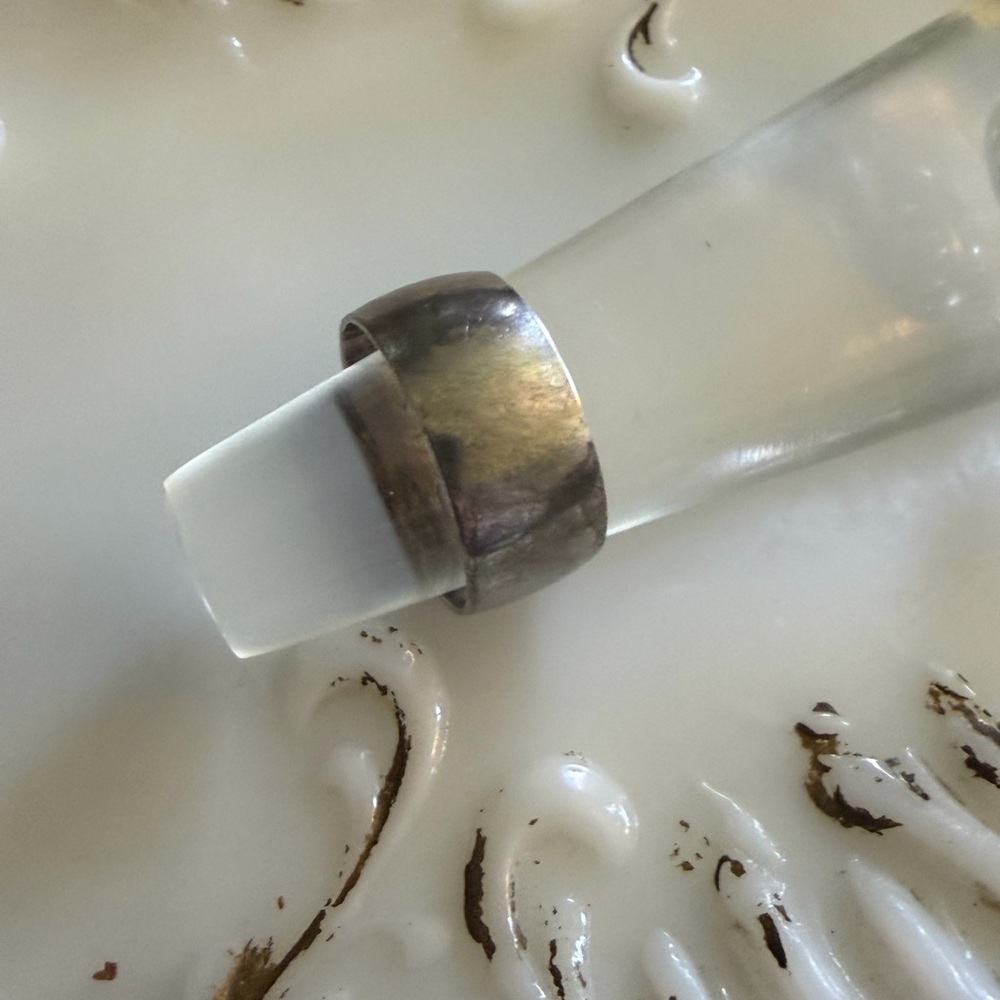 Vintage Stamped & Signed Thick Sterling Band Ring Size 9, 5.8g, modernist style
